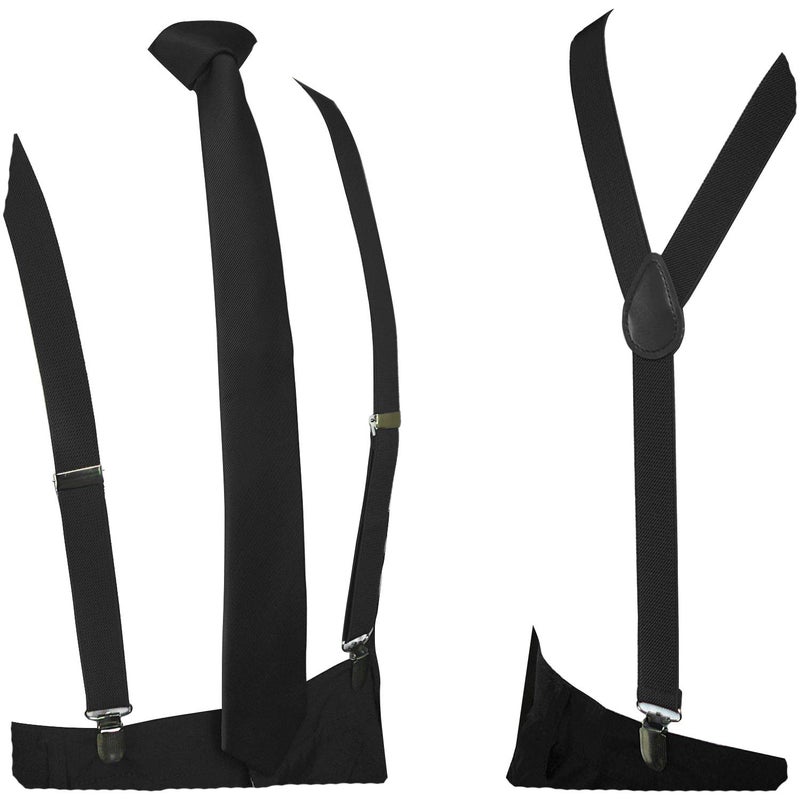 JEMYGINS Black Suspender and Silk Skinny Tie Sets for Men Slim Necktie (Black) - Image 1